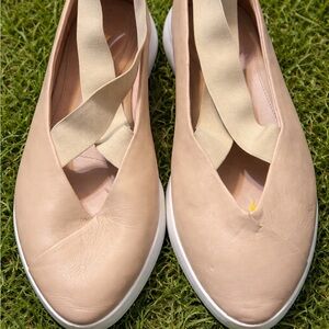 Taryn Rose Beige Danielle Elastic Crossover Slip-On Flats
